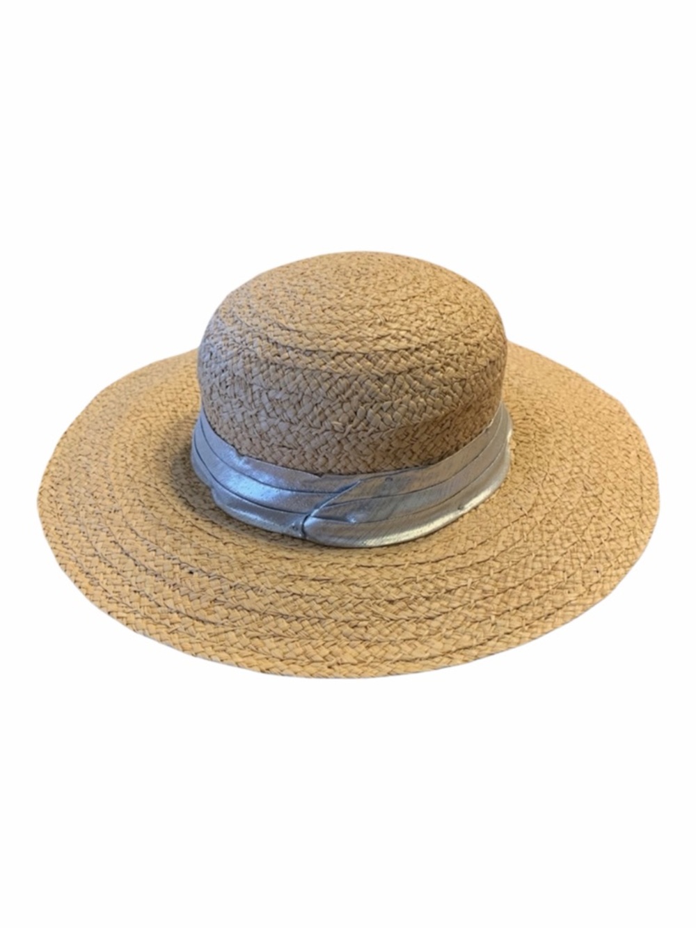 Janie and Jack Straw Sun Hat with Silver Ribbon Detail